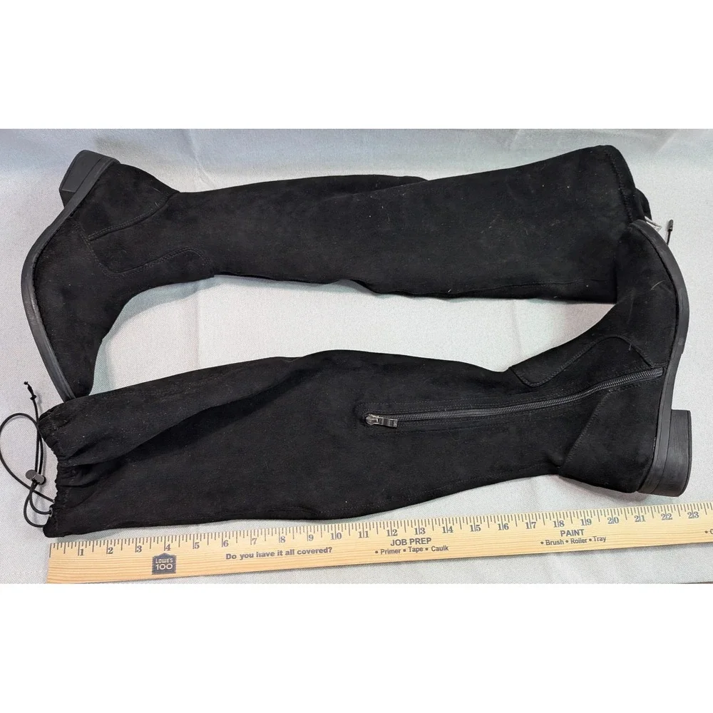 Laverne Over the Knee Boots Women 9.5W Black Good Faux Suede Pointed Toe Zip
